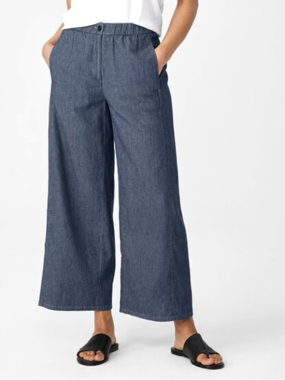Eileen Fisher Airy Organic Cotton Twill Wide-Leg Pants Women’s Size XXS Chambray